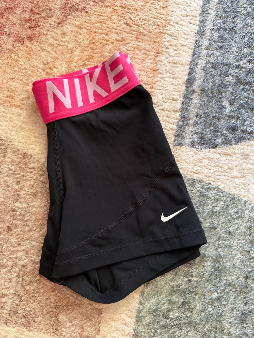 Nike Women's Black Bike Shorts with Pink Pro Waistband - Picture 2 of 3
